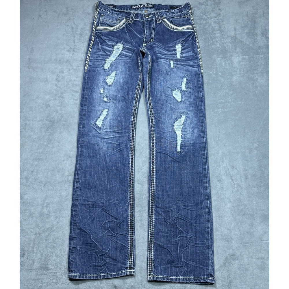 Affliction Jeans Mens 31x34 Blake Straight Leg Distressed Y2K Black Premium USA